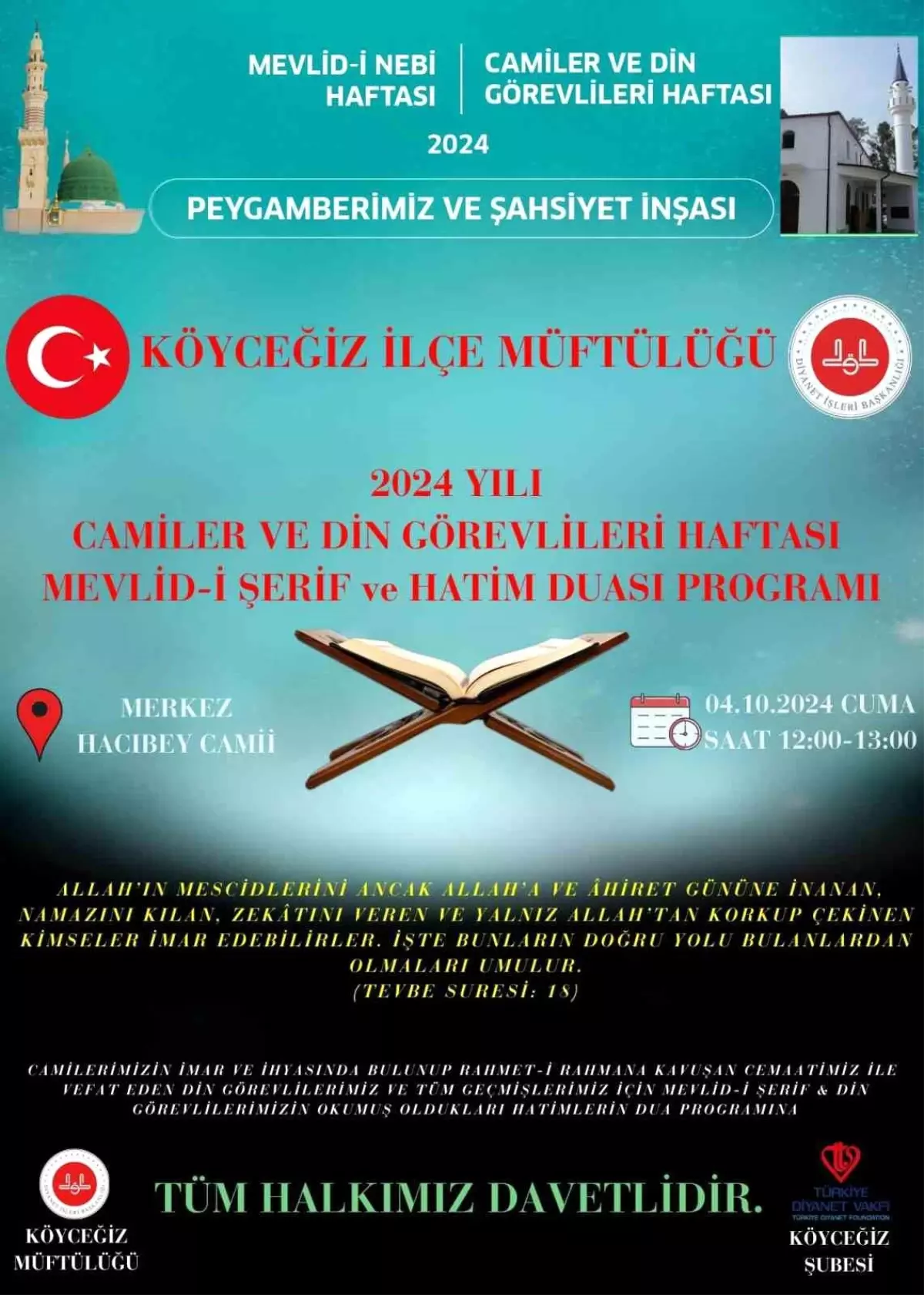 Köyceğiz’de Mevlid-i Şerif Programı Düzenlenecek